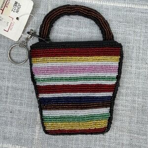 VTG Y2K John Weitz Beaded Coin Purse Change Bag Keychain Wallet Boho